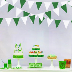 32Ft Green and White Party Decorations Triangle Banner Flag Fabric Pennant Bunti