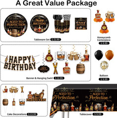 Aged to Perfection Birthday Decorations for Men – 207PCS Whiskey Birthday Decora