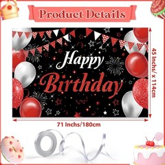 Happy Birthday Banner – Decorations for Men Women Party 71 x 45 inches, red