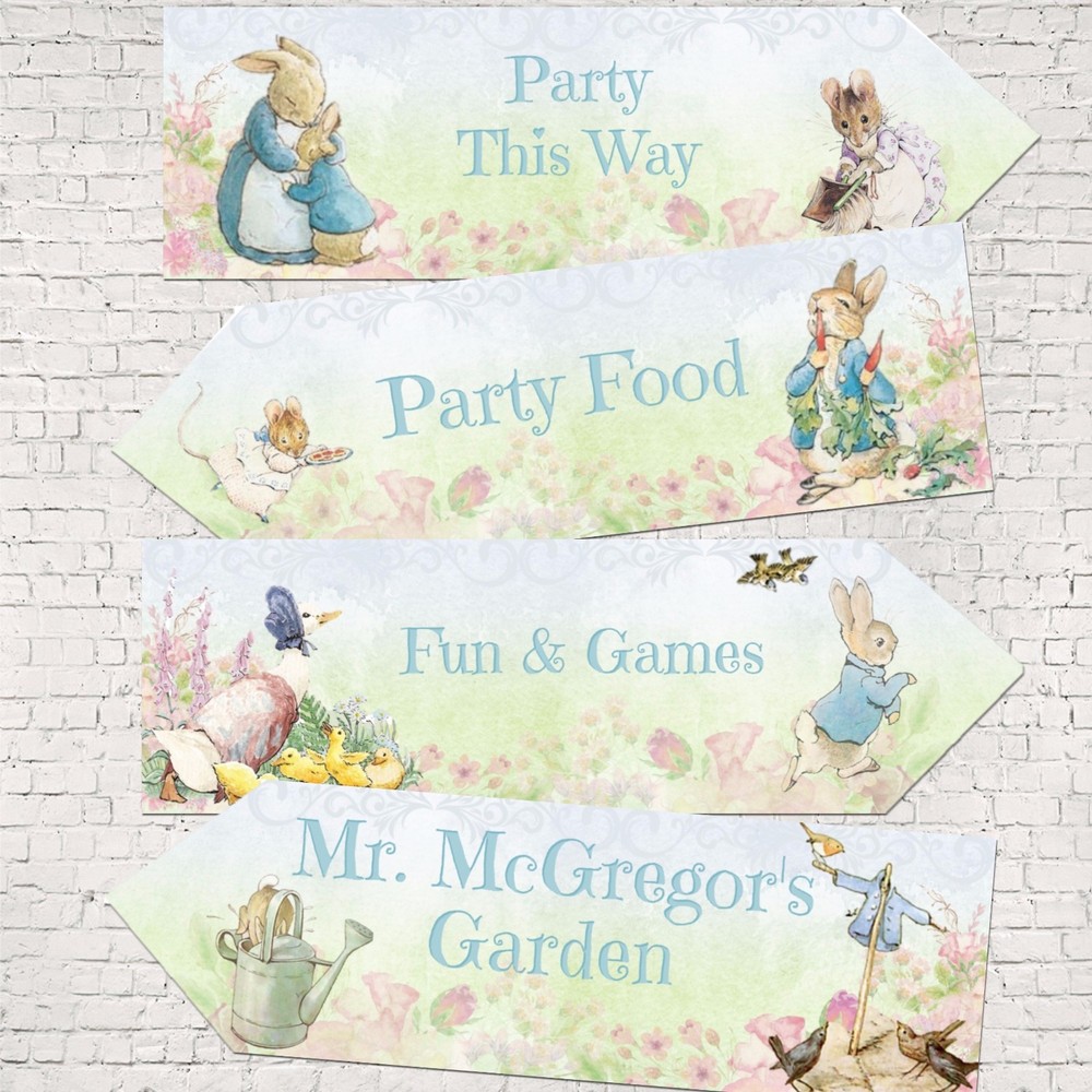4 Rabbits and Woodland Characters Party Decoration Arrows