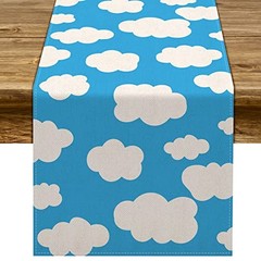 Blue Sky White Cloud Table Runner Toy Story Themed Birthday Party 13″ x 72″