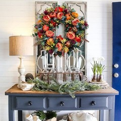 Pumpkin Wreath for Entryway Decor with Hanging Loop 45cm Rattan Base