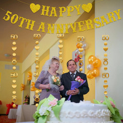 50Th Anniversary Decorations, Gold Glitter Happy 50Th Anniversary Banner with 50