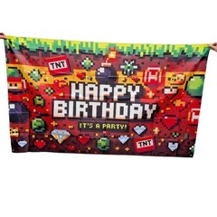 Pixel Video Game Birthday Banner 71×43″ Birthday Decorations Polyester Backdrop