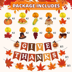42Pcs Thanksgiving Decorations, Thanksgiving Party Decors w/ GIVE THANKS Banner