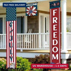 VitalCozy 6 Pcs 4th of July Decorations Summer Porch Banners 250th Anniversary P