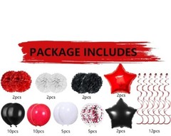 Red & Black Party Decorations Lot Party Decor Supplies Balloons Paper Pom