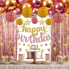 Rose Gold and Gold Birthday Party Decorations Set – Happy Birthday Banner Bal…