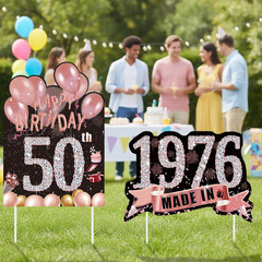 2Pcs Birthday Yard Signs 50th Birthday Decorations for Women Rose Gold Happy 50