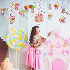 Candyland Hanging Swirls Decor Lollipop Candy Ceiling Streamers Ornament 50 PCS