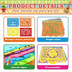 Mexican Fiesta Decorations 54 FT Waterproof Papel Picado Banner Flags Pack