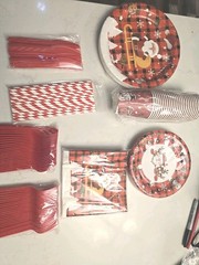 Christmas Party Supplies Lot 24 Pc Each, Napkins, Fork, Spoons, Cups, 2 Sz Plate