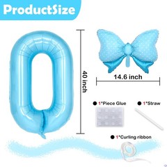 Light Blue 10 Balloon Number Blue Bow Birthday Decorations, Blue Bows Balloon…