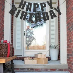 Happy Birthday Banner in Black Glitter for Birthday Party Decorations