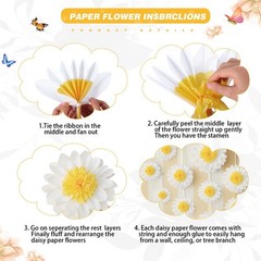24 PCS Daisy Tissue Paper Pom Pom Colorful Hanging Flower Party Decor Set