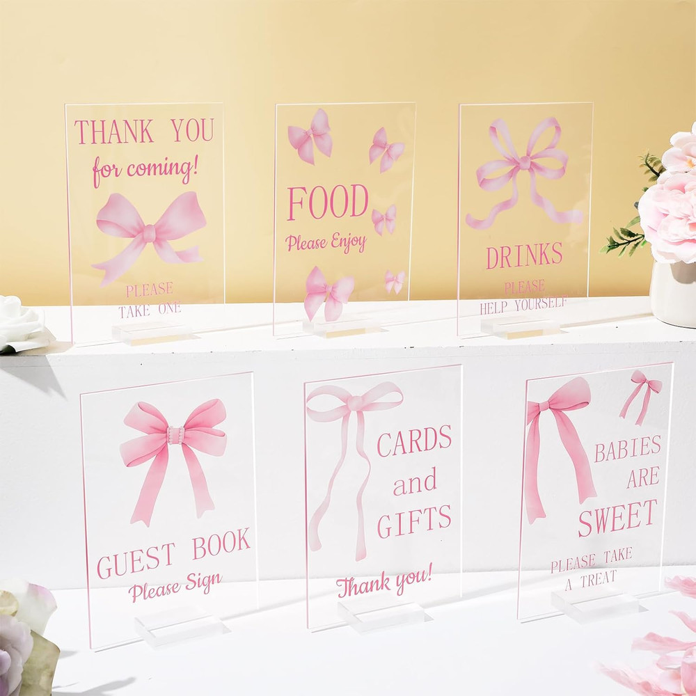 6 Pcs Pink Bow Baby Shower Table Decorations Pink Take One Acrylic Sign Coquette