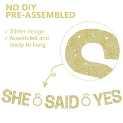 Glitter Champagne Gold She Said Yes Banner Pre-Strung Engagement Decorations …