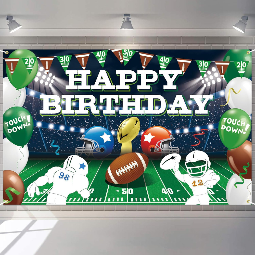It’S Game Time Football Backdrop – Game Day Happy Birthday Banner for American F
