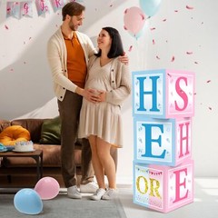 3pcs Gender Reveal Decorations Baby Boxes, Blue Pink He or She Gender Reveal …