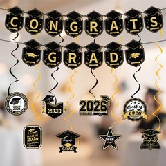 Graduation Decorations 2026 Set Black Gold, Congrats Grad Decor Set with Banner
