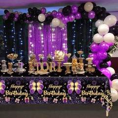 Pack Black Purple Happy Birthday Tablecloths, 51×87» Plastic Disposable 2
