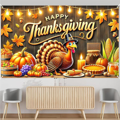 Thanksgiving Banner 71×43″ – Fall Outdoor Decor with Turkey & Pumpkin Design