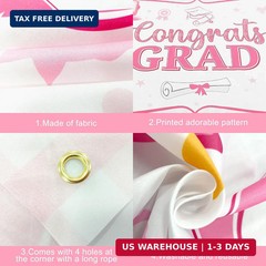 Katchon, Pink Bow Congrats Grad Banner – 72×44 Inch | Pink graduation banner Cla