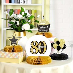 8 Pieces Happy Birthday Decorations Set, 80th Birthday Party Supplies Honeycomb