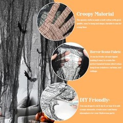 3 Pcs Halloween Black Creepy Cloth 30X72 Inch Fabric Scary Spooky Halloween