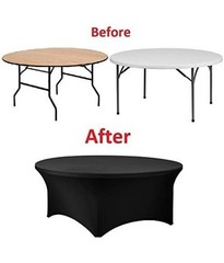 Black 60 Inch 5 Ft Round Tight Fit Stretch Spandex Tablecover for Weddings,…