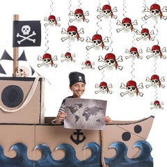 VioraWhite 48 Pcs Pirate Party Decorations Halloween Skull Hanging Swirl