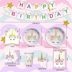 Unicorn Birthday Decorations for Girls – Party Supplies with Plates, Napkins,