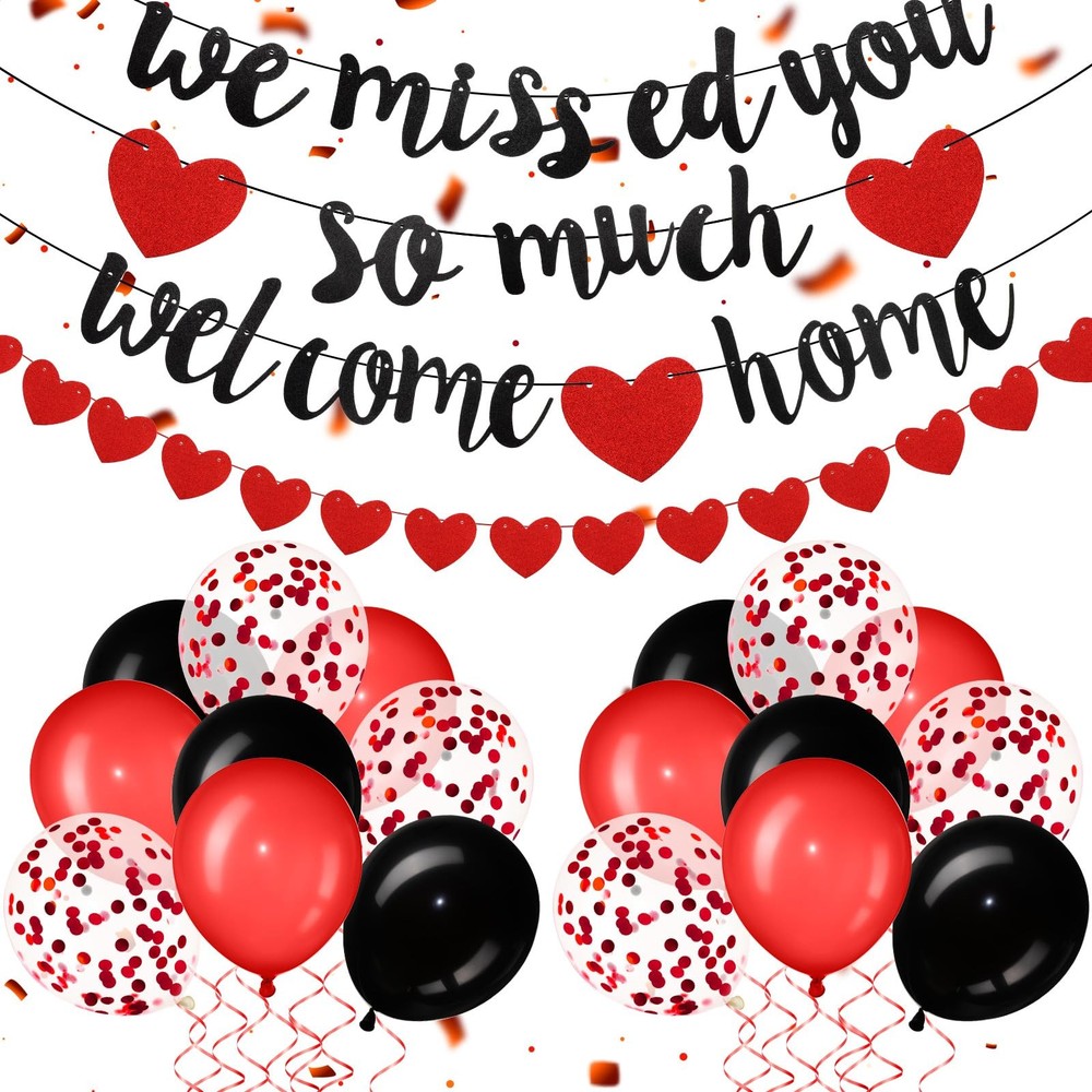 Red Welcome Home Decoration, We Missed You So Much Party Decoration, Banner G…
