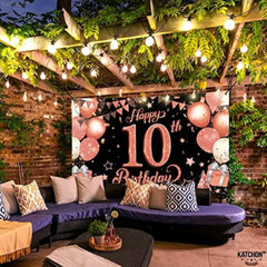 Katchon Extra Large Rose Gold 10th Birthday Banner – 72×44 Inches