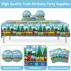61 Pcs Train Birthday Decorations Chugga Choo Party Tableware Set Cartoon Car…