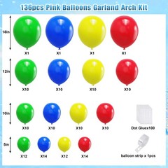Red Blue Green Yellow Balloons, 136pcs Colorful Latex Balloons with Different…