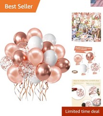 Rose Gold Confetti Balloons, 50 Pack 12 inch White and Rose Gold Latex Balloo…