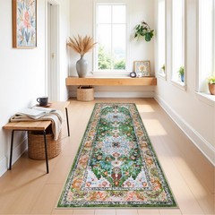 U’Artlines 2′ x 6′ Boho Hallway Runner Rug, Non Slip x (Runner), Green