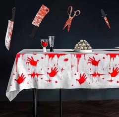 Bloodstained Tablecloth with Blood Handprint, Waterproof Plastic