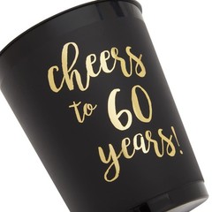 Sparkle and Bash Plastic Party Cups for 60th 16 Count (Pack of 1), Black
