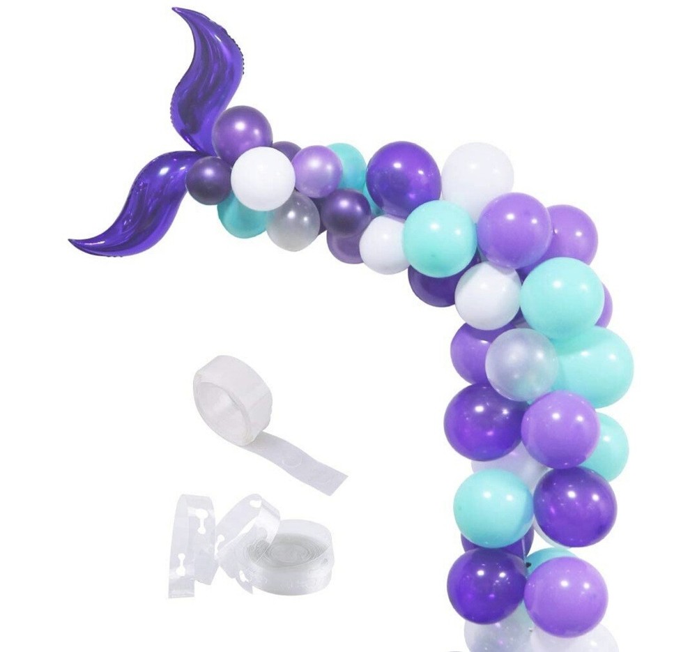 Mermaid Tail Arch Purple Magenta Confetti Filled Balloons 16ft Garland Kit