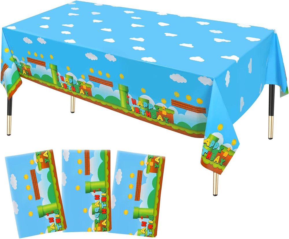 3 PCS Video Games Party Tablecloth, Plastic Video Games Table Cover for Video Ga