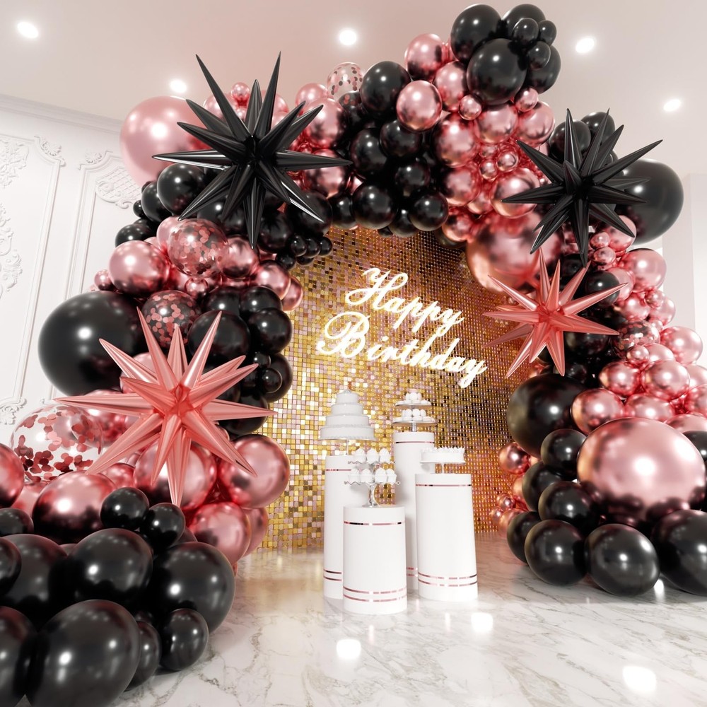 Rose Gold and Black Balloons Garland Arch Kit with Stars 200Pcs – 5 10 12 18 …