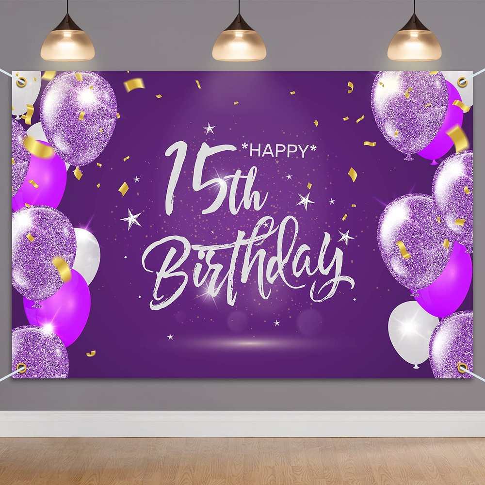 6x4ft Happy 15th Birthday Banner Backdrop – 15 Years Old Birthday Decorations…