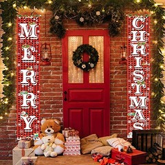 FECEDY Merry Christmas Hanging Banner Porch 72×12 Inch (Pack of 2), Red White