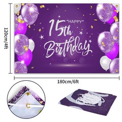 6x4ft Happy 15th Birthday Banner Backdrop – 15 Years Old Birthday Decorations…