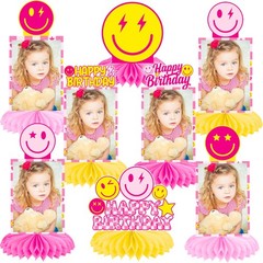 8 PCS Preppy Party Photo Honeycomb Centerpieces Birthday Decorations Pink Yellow