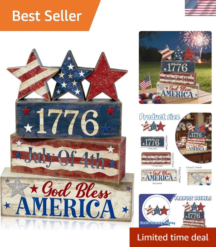 Versatile Independence Day Block Decoration – Wooden 1776 Table Centerpiece