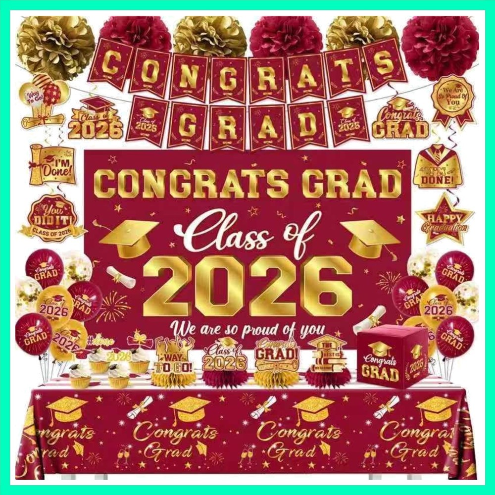 Graduation Decorations 2026 Maroon and Gold Class of 2026 Banner Congrats Gra…