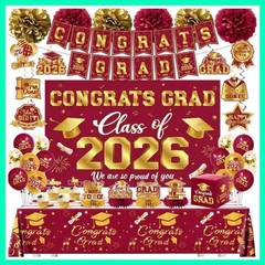 Graduation Decorations 2026 Maroon and Gold Class of 2026 Banner Congrats Gra…